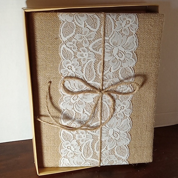 Burlap Lace Wedding Memory Book - Picture 2 of 5